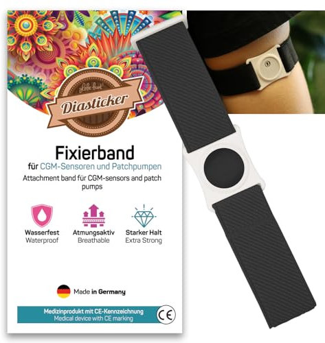 Diasticker® | Freestyle Libre 3 - Fixierband | Flexibel - Wasserfest - Starker Halt | Sensor-Schutz, Fixierung für Freestyle Libre Sensor | Halter: Weiß (Medium: 25-35 cm, Schwarz)