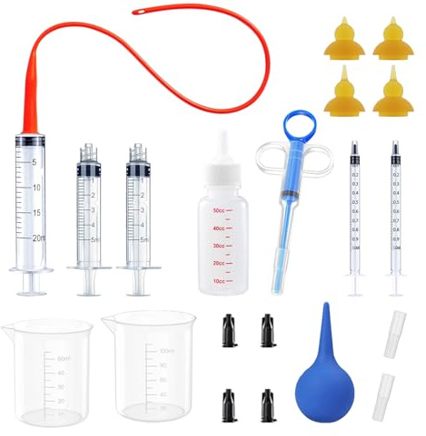 Kitten Bottle Feeding Kit, Newborn Nursing Bottle with Silicone Nipples, 10 FR Feeding Tube, Pet Pill Shooter, Aspirator Bulb, Small Animal Feeding Supplies for Kittens, Puppies, Rabbits, Squirrels