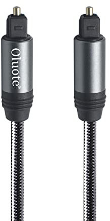 Oluote Cable de Audio óptico, Cable Toslink, Carcasa de Aluminio, Cable óptico Digital con Conector ABS Para Barra de Sonido, TV, PS4, Xbox, Consola de Juegos y Más (1.5M)