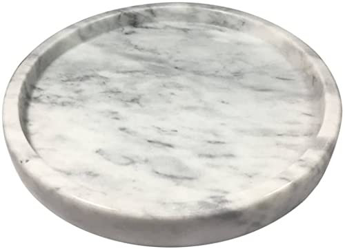 Bandeja de mármol natural, bandeja decorativa redonda de mármol para mostrador, joyas, tocador, baño, cocina, bandeja redonda blanca, 9.84 Dx1.2 H (blanco)