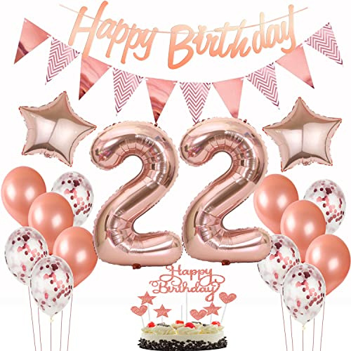 deko 22. geburtstag frauen deko rosegold ,ballon 22. geburtstag kuchen deko luftballon 22 rosegold Tortendeko 22 Geburtstag girlande banner geburtstagsdeko 22 jahre Tortendeko