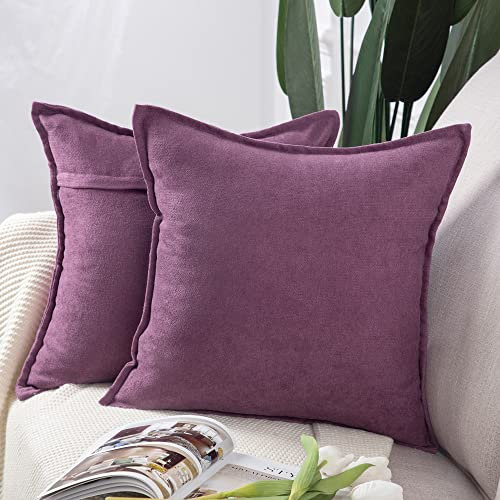 Madizz 2er Set kurzen Chenille Zierkissenbezüge weicher dekorativer Kissenbezug für Sofa, Schlafzimmer Kissenhülle Lila 50x50 cm Quadrat