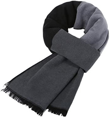 Prettystern Herrenschal für Winter Weich Wendenschal reine Seide Fleece Schal Warm wie Wolle Schwarz Grau ZS34