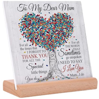 Niyewsor Mum Birthday Gifts, Acrylic Plaque Gifts for Mum, Birthday Gift for Mums from Daughter Son, Desk Decor Sign Presents for Mums, Christmas Mothers Day Gifts for Best Mummy