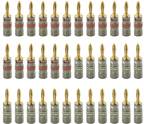 Nakamichi Ultimate Series 24K vergoldeter Beryllium-Rotes-Kupfer-Bananenstecker Banana-Steckverbinder für Lautsprecherkabel 12-18 AWG Gauge Größe 4 mm, für HiFi-Boxen Verstärker 36 Stück (18 Paare)