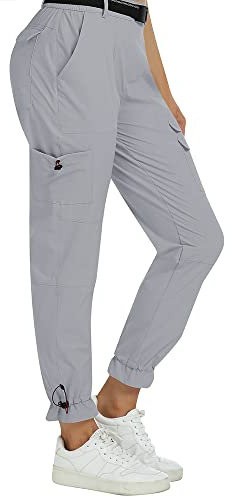 MoFiz Outdoorhose Damen Trekkinghose Leichte Wanderhose Cargohose Workout Wasserdicht Winddicht Casual 3/4 Jogginghose Grau XXL