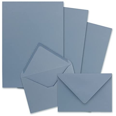 100x Briefpapier-Sets DIN A5 mit C6 Briefumschlägen - Graublau - Nassklebung (Blau) - mattes Schreibpapier mit Kuverts - FarbenFroh by GUSTAV NEUSER