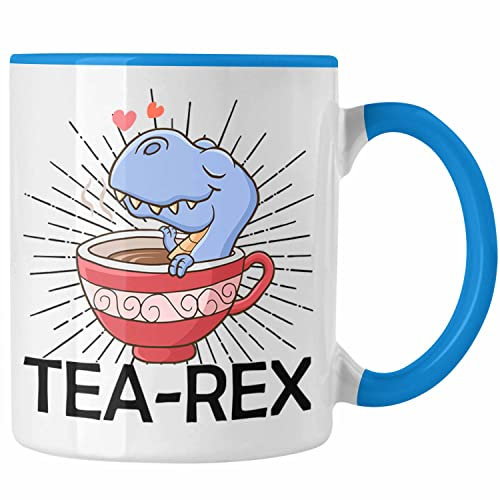 Trendation - Tea Rex Tasse Geschenk Wortspiel T-Rex Dinosaurier Geschenkidee (Blau)