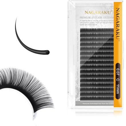 NAGARAKU Wimpernverlängerung Klassisch Individuelles 1:1 Wimpern Volumen Einzelwimpern Natürliche Halbpermanente Weiche Wimpernzubehör Mattschwarz Single Lash Extension 16 Reihen 0.07mm C Curl 11mm