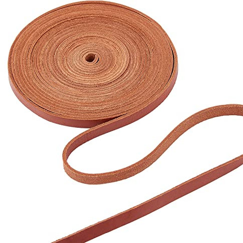 GORGECRAFT Cordon Plat en Cuir Véritable 5.5Yds 8mm - Corde Naturelle, Bandes de Dentelle, Rouleau de Ficelle de Tressage en Cuir de Vachette Pleine Fleur pour la Fabrication de Bijoux (Marron)