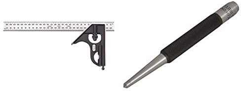 Starrett 11MH-300 Cast Iron Square Head With Regular Blade Combination Square, Black Wrinkle Finish, 300 mm Size & 117D Centre Punch with Round Shank