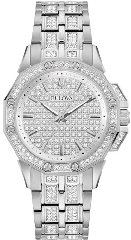 Bulova Ladies' Crystal Octava Stainless Steel 3-Hand Quartz Watch, Crystal Bezel and Dial Style: 96L305
