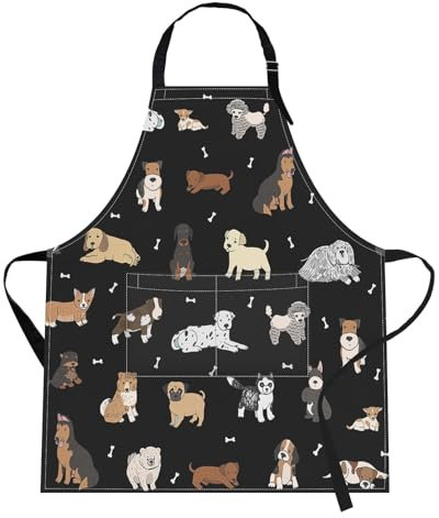 Britimes Schürze für Zuhause, Küche, Kochen, Backen, Gartenarbeit für Damen und Herren, mit Taschen, Kritzeleien, Welpen, Hund, Labrador, niedlich, 81,3 x 71,1 cm