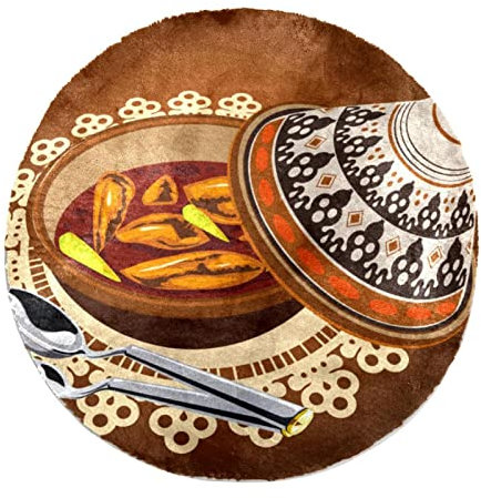 Sambal Chicken Tajine Served with Olives Pot Custom Soft Round Faux Fur Area Rug Circular Shaggy Rug