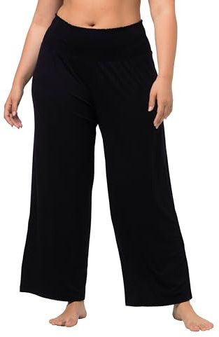 Ulla Popken Marlenehose, Weites Bein, Breiter Elastikbund Pantalones Marlene, Pierna, Cintura elástica Ancha, Negro, 62-64 Mujeres