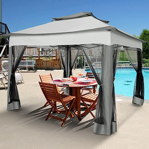 COBIZI Pavillon 3x3 m Wasserdicht Gartenpavillon Stabil, Faltpavillon mit Moskitonetz Überdachung Terrasse Pop Up Pavillon Wetterfest Gartenlaube UV-Schutz 50+ für Hinterhof