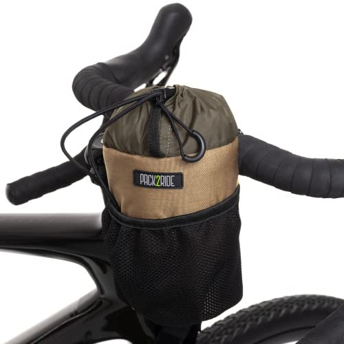 PACK2RIDE Bongo Fahrradlenkertasche - Wasserabweisend, strapazierfähiges Cordura-Gewebe & großer Fahrradflaschenhalter (Braun)
