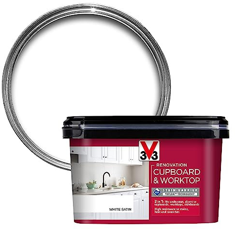 V33 Renovation Cupboard & Worktop Paint - No Undercoat Needed - High Resistance To Water Stains & Scratches - Ultra Washable - White 2L
