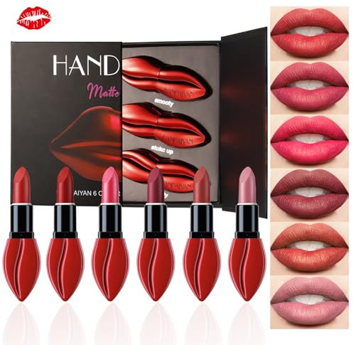 Desing Wish 6 Farben Lippenstift Set Lipgloss 24 Stunden Halt Matte Lipstick Lip Gloss Long Lasting Lippenstift Pink Roter Nude Lip Balm Damen Frauen Lipgloss Geburtstage Geschenk