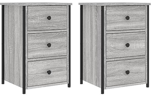 vidaXL Nachttisch 2 STK., Beistelltisch mit viel Stauraum, Nachtschrank mit verstellbaren Beinen, Nachtkommode Nachtkonsole, Grau Sonoma Holzwerkstoff