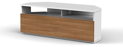 RO&CO Sonorous TRD100-WHWN | Mueble TV Esquinero Blanco 100 cm | Puerta Abatible Nogal | Diseño Moderno para Salón | Almacenamiento Oculto | Soporta hasta 40 kg | Mueble TV de Esquina.