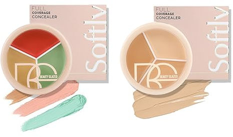 Holzsammlung Palette Correttori 3 Colori, Lunga Durata Leggero e Impermeabile, Multiuso Portatile Concealer Crema Camouflage Make Up Palette er Uso Professionale e Quotidiano, 2 x 10g