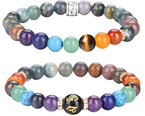UEUC Chakra-Armbänder für Frauen, Yoga 7 Chakra-Kristalle, Edelstein-Armband, 8 mm Kristall-Meditations-Energieausgleichsarmbänder(#49)