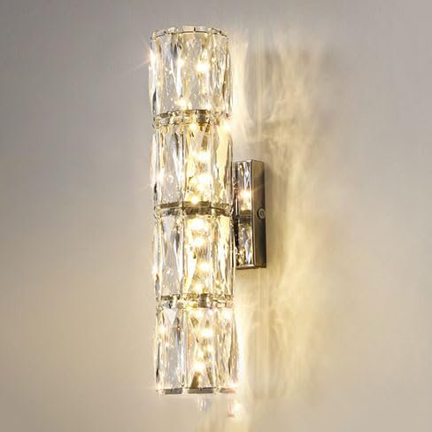 EOEO Moderne LED Wandlampe Innen 24W Kristall Wandleuchte Dimmbar 3 Farbtemperatur Crystal Nachtlampe Nachttischlampe Wohnzimmerlampe Edelstahl Basis Wandlicht für Schlafzimmer Bett Flur