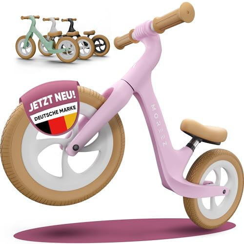 MOREEZ® Laufrad ab 2 Jahre [2-5 Jahre] Ultraleichtes Kinder-Laufrad mit Sturzschutz, Ergonomischer Sitz, 50Kg Pannensichere 12 Zoll Räder, Fußstütze, Höhenverstellbar Mädchen Junge Rosa