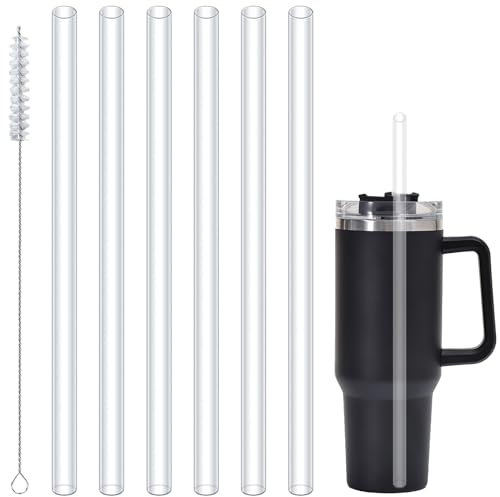 6 Pack Replacement Straws for Stanley 40oz 30oz Adventure Tumbler, Reusable Plastic Straw with Cleaning Brush Compatible with Water Bottle BPA-Free Odorless Eco-Friendly Choice Party, Transparent