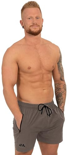 HEYPH Bequeme Designer Badeshort Herren Kurz Ohne Netz Innenbadehose Sichere Reißverschluss-Taschen Hingucker Strandhose Badeshorts (DE/NL/SE/PL, Alphanumerisch, XL, Regular, Regular, Anthrazit)