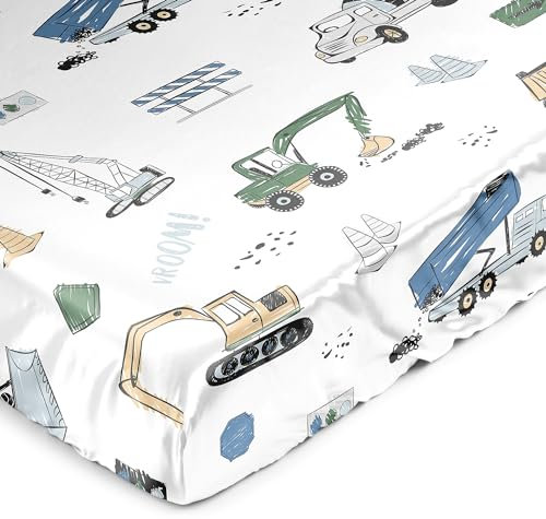 Sweet Jojo Designs Spannbetttuch für Babybett, für Babybett, für Kinderbett, Babybett, Standardmatratze, Transportzone, Fahrzeuge, Bulldozer, Traktor, Schwarz/Weiß