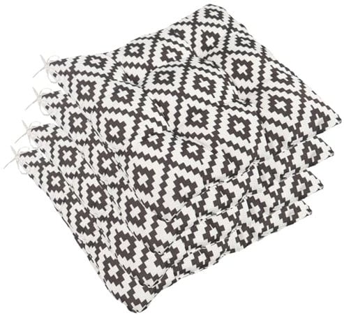OHS Patio Chair Cushions Set of 4 Geometric, Water Resistant Garden Chair Cushion Outdoor Seat Pads Softy Comfy Cushions for Garden Furniture Bistro Chairs, Grey/White