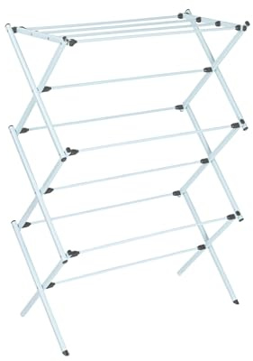 Household Essentials Folding Clothes Drying Rack with Strong Steel Frame and 11 Coated Dowels, White