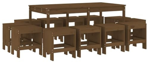 Makastle 13-TLG. Gartenmöbel Set Stühle mit Tisch, Garten Sitzgruppe für 12 Personen, Essgruppe Sitzgarnitur Gartengarnitur Garten Loungemöbel für Terrasse und Balkon, Honigbraun Massivholz Kiefer