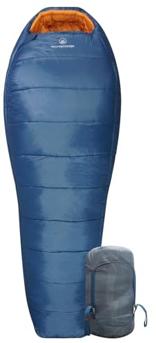 Mountainlodge Blauer Schindelschlafsack für 3–4 Jahreszeiten, 9,4 °C, mit Innentasche für Erwachsene, perfekt für Rucksackreisen, Reisen und Wandern, inklusive kostenlosem Kompressionssack (rechte