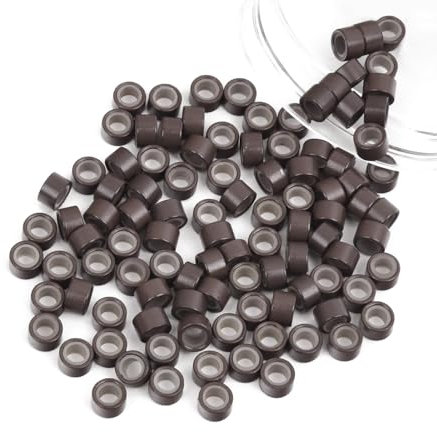 Vlasy 100 Stück Microring für Microring Extensions Echthaar 5mm Micro Links Nanoringe mit Silikon Microringe für Haarverlängerungen (Braun)