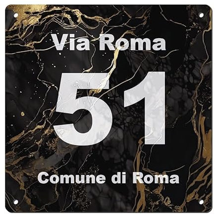 Numero Civico in piastra di alluminio composto rigido di spessore 3,5mm quadrato - Targa con numero e/o via personalizzata Omologata a rilievo oppure stampata (Marmo)