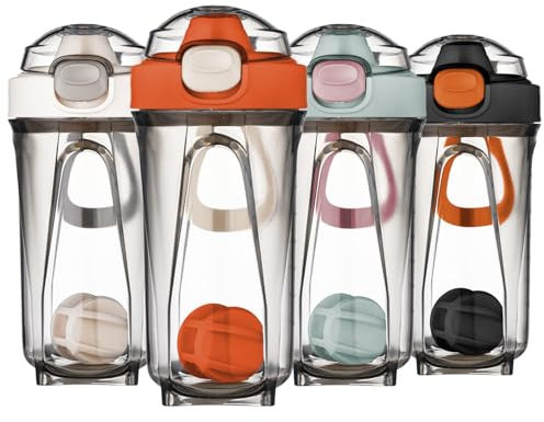 Mecmbj Shaker Proteinas, Protein Shaker Bottle, Botella Coctelera de 500 ml con Bola Batidora, Sin BPA, Vaso Mezclador Proteinas con Asa para Batidos Cremosos en Polvo(naranja)