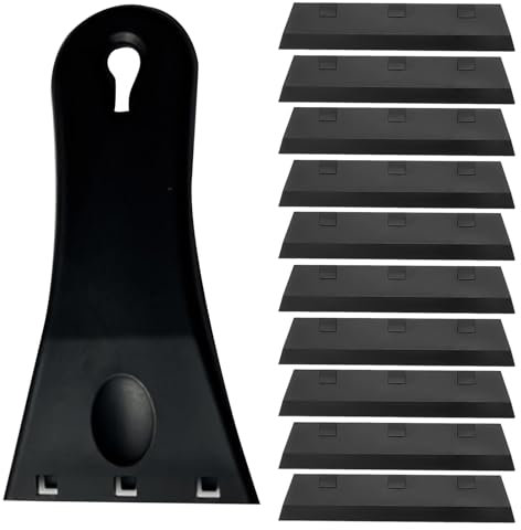 Glass Scraper, 7.3cm x 14cm Window Scraper with 10 PCS Plastic Scraper Replacement Ceramic Hob Scraper Oven Glass Scraper Tile Scraper for Remove Labels Stickers Decals, Safe to Glass