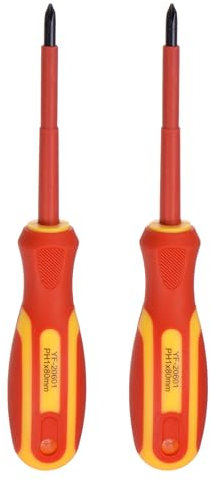 sourcing map 2 destornilladores aislados VDE de 1000 V PH1 x 80 mm, destornilladores magnéticos Phillips CR-V para electricistas magnéticos con mango VDE