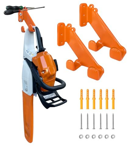 OSROENE Kettensägenaufhänger, 2 Stück, Kettensägen-Wandhalterung, robuster Kettensägenhalter, Garagenorganisation, Garage, Aufbewahrung, Schuppen, Organizer, montiertes Kettensägenregal
