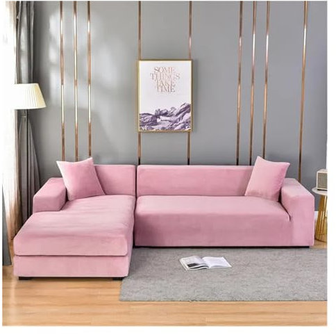Fasksh Copridivano elasticizzato in velluto turchese, copertura angolare per divano, chaise longue lounge, antigraffio, per soggiorno, rosa, taglia M (145-185 cm)