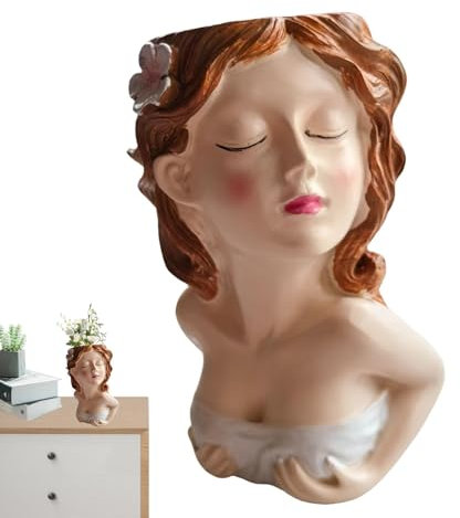 Jardinières pour le visage - Pot de fleurs pour succulentes pour l'intérieur, pot de fleurs avec visage de femme, pot de fleurs avec tête féminine, cache-pot avec tête de statue en résine