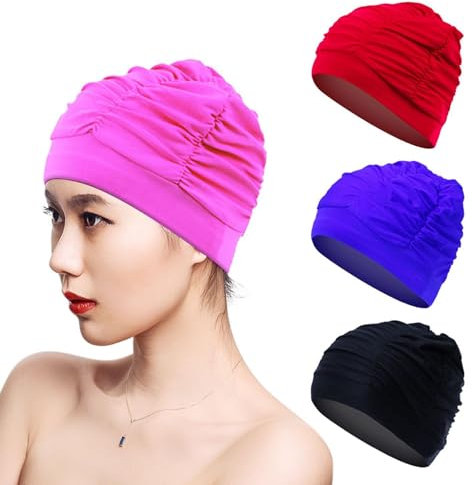 4 Cuffie da Nuoto Pieghettate Con Protezione per Le Orecchie, Turbante, Semplici in Tinta Unita - Adatte per Nuotare e Fare La Doccia