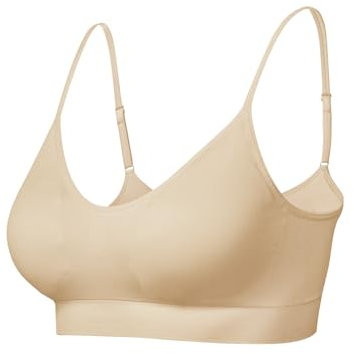 Comfyin Bustier Damen Keine Gepolsterte Sport BH Set ohne Bügel Yoga BH Top,1+Beige,S