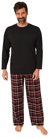 Normann Herren Schlafanzug lang, Pyjama mit Flanell-Hose in Karo-Optik, Farbe:schwarz, Größe:64-66