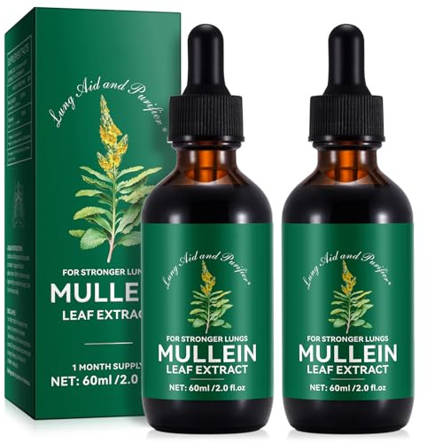 Mullein Drops for Lungs 2 Pack- Mullein Leaf Extract for Lungs with Chlorophyll - Natural Herbal Supplement for Lung Cleanse, Respiratory Support, Boosts Immunity, Digestive Wellness