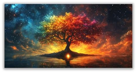 BOHUO Or, bleu Arbre Impression sur Toile Moderne Mural, Arbre coloré Arbre de vie Peintures Grande Tableau Decoration Murale Salon Chambre-70x140cm Sans cadre