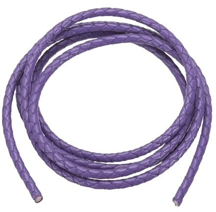 PATIKIL Round Braided Leather Cord, 4mm Round Braided Leather Cord Rope Folded for Crafts Jewelry Making Necklace Bracelets, Light Purple (1.1 Yards)